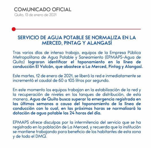 Servicio de Agua Potable se Normaliza